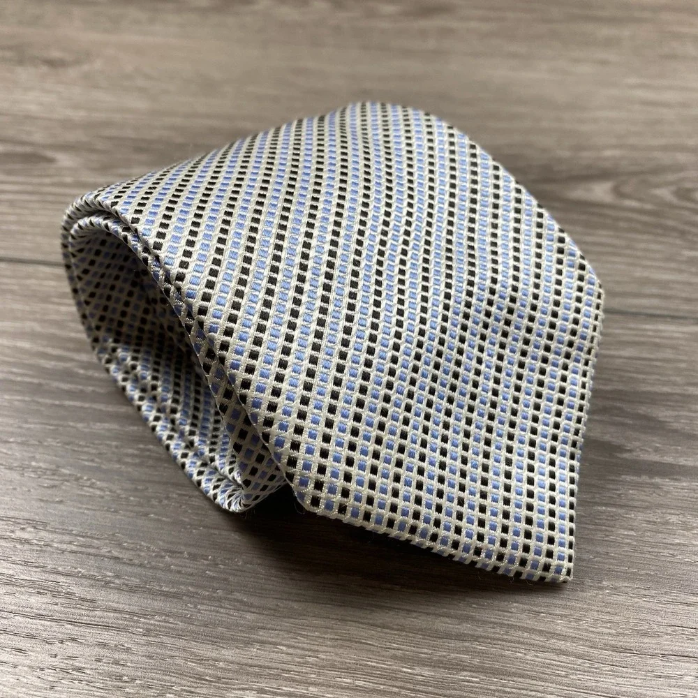 Ermenegildo Zegna Men's 100% Silk Neck Tie Blue Black‎ Beige Squares